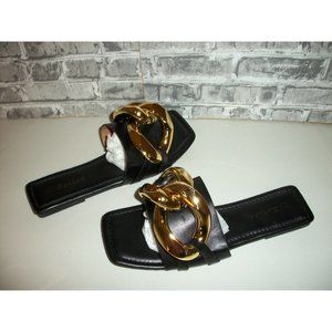 Ladies sz 7.5 Summer Slippers Open Toe Flat Sandals big Metal Chain Slides *NEW*